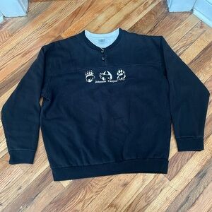 Vintage Canada Cottagecore Black Crewneck Sweater Grandpacore Embroidered XXL